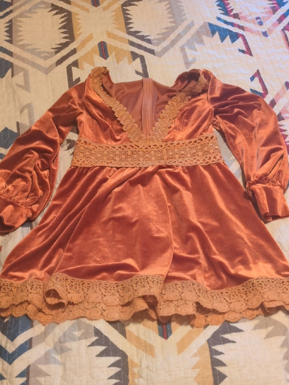 Cider Women's Velvet Lace Dress in Rust